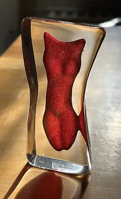 Erika Hoglund Red Woman Art Glass Sculpture Paperweight Maleras Sweden - Signed • $88