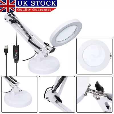 10X Magnifier Foldable Glass LED Desk Lamp Light Stand  Beauty Magnifying • £15.49