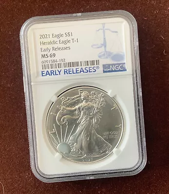 2021 American Silver Eagle (Type 1) Heraldic Eagle Early Release NGC MS-69  • $32