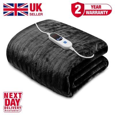 £34.95 • Buy Luxurious Electric Heated Throw Soft Fleece Black Over Blanket Double Single