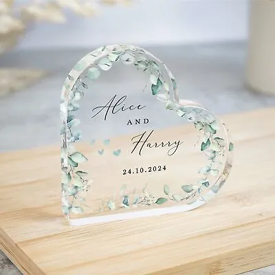 Personalised Wedding Heart Plaque Gift Anniversary Gift Mr & Mrs Keepsake • £13.50