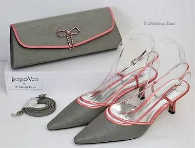 New Jacques Vert Eucalyptus Soft Feel Shantung Slingback Shoes UK6  Matching Bag • £59