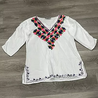 Royal Moda Womens Blouse Small S / Medium M Embroidered Long Sleeve Multicolor • $5.58