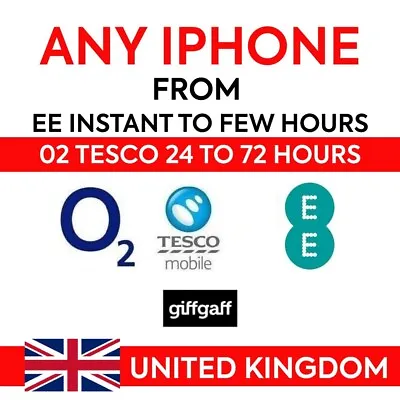 IPhone O2 EE Tesco Unlock Code 5S E 6 6S 7 8 X XS XR 11 12 Max Pro Mini • £0.99