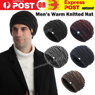 Winter Beanie Baggy Hat Warm Unisex Women Men Slouch Ski Knitted Thick Lined Cap • $10.95