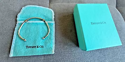 Tiffany & Co. Sterling Silver 14k Gold Coil Oval Cuff Bangle Bracelet Box POUCH • $69