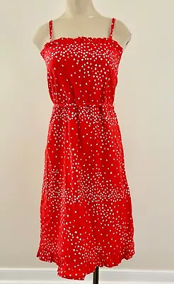 MALIA HONOLULU Womens Sz 4 Red Heart Print Cotton Ruffle Tie Strap Dress EXC VTG • $46.79