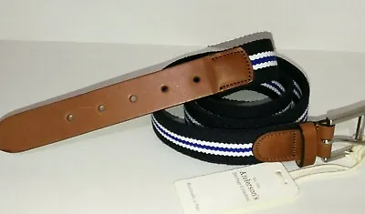 £59.99 • Buy ANDERSONS NAVY BLUE STRIPED LEATHER MENS BELT SILVER BUCKLE 100cm 38  BNWT