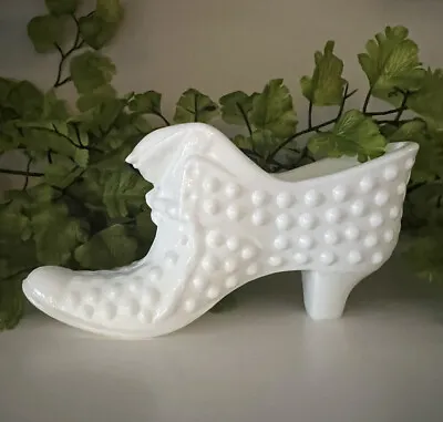 $9.89 • Buy Vintage Fenton White Milk Glass Hobnail Cat Head Slipper Planter Shoe Art Figure