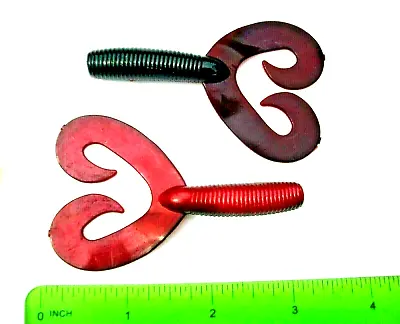 20ct RED SHAD 4 Twintail GRUBS Bass Fishing Baits Jigs Trailers Double Tail Lure • $12.99