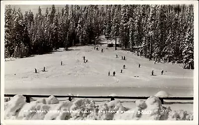 Snow Skiers Skiing RPPC Mineral Lodge MINERAL CALIFORNIA ~ Real Photo Postcard • $5.93