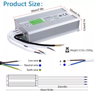 DC 12V 200W Outdoor Waterproof Transformer Power Supply Adapter LED Light Driver • $27.20