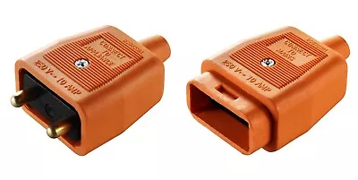 2 Pin In-Line Rubber Connector 10A Orange Lawnmower Strimmer Garden Power Tools • £5.20