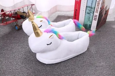 $37.39 • Buy Unicorn Slippers Rainbow Bedroom Horse Pony Plush Toy Novelty Shoes Soft Fur