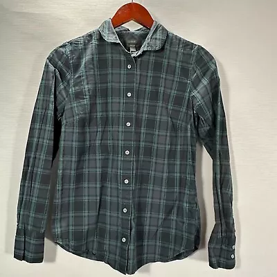 J Crew Perfect Shirt Women 2 Green Plaid Cotton Long Sleeve Button Up Blouse • $14.99
