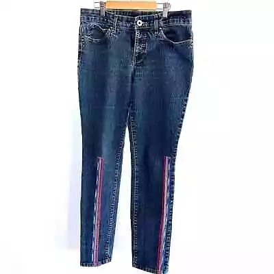 Nine West Vintage America Jeans Womens Boho Skinny Dark Wash SZ 10/29 Stripe Y2K • $22