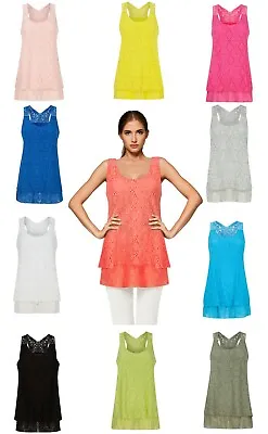 £9.95 • Buy Ladies Women’s Vest Top Italian Cotton Womens Girls Loose Fit Lace Spring Summer