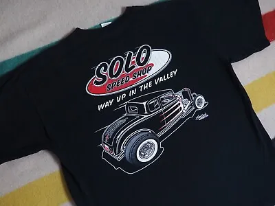 VTG Y2k 2000s Gildan SOLO SPEED SHOP Hot Rod Classic Car Black Tee T-Shirt XL • $19.95