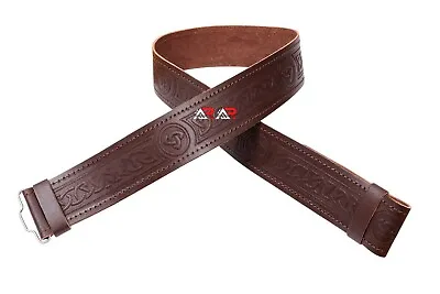 Scottish Leather Kilt Belt Highland Brown Without Buckle Sizes Small To 2XL AAR • $114.99