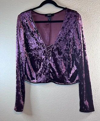 Forever 21 Plus 2X Burgundy Crushed Velvet Crop Long Sleeve Top • $16.99