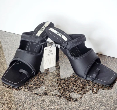 $35.99 • Buy Zara Black Neoprene High Stiletto Heel Mules Sandal Shoes (Size 10 / EU 41) NEW