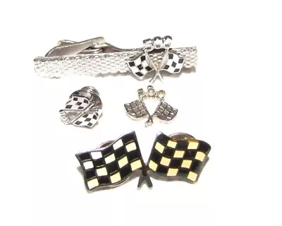 Indy 500 Checkered Flags Tie Bar Pins & Charm • $7.50