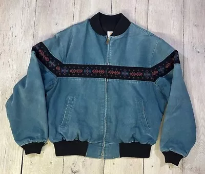 Vintage Carhartt Aztec Navajo JR0455 Bomber Style Jacket Aqua Teal Size XXL • $99.99