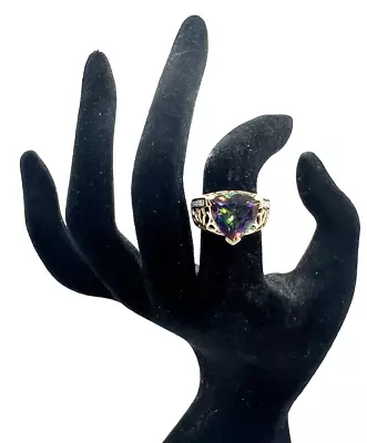 Solid 10K Yellow Gold SLV Trillion Cut Mystic Topaz Diamond Ring Size 6 • $349.99