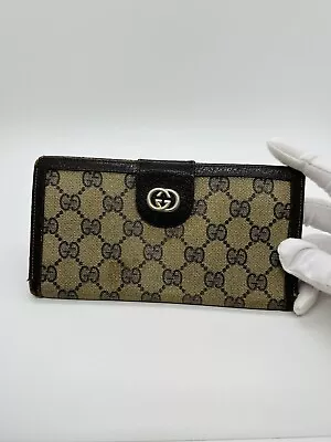 Gucci Signature Beige Men Leather Gold Logo Card Holder Bifold Wallet Authentic • $0.11