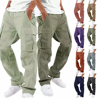 Work Pants Men Stretch Cargo Pants Cotton Cuff Ankel Elastic Waist Drawstring • $23.59