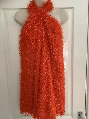 Zara Shaggy Orange Halter Neck Mini Dress Size 12 New • £7