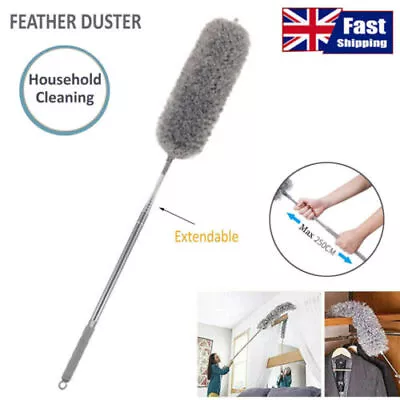 Microfiber Feather Duster With Extension Pole 100''Dust Brush Long Reach Handle • £4.99