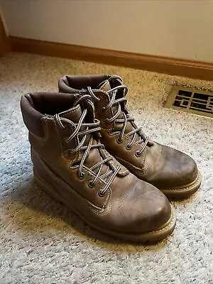 Vtg 80s Womens Eddie Bauer Brown Leather Hiking Boots Lightly Distressed Sz 7.5 • $75