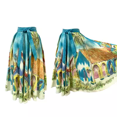 Vtg 50s 1950s Mid Century Hand Painted Collectible Mexican Souvenir Circle Skirt • $299.80