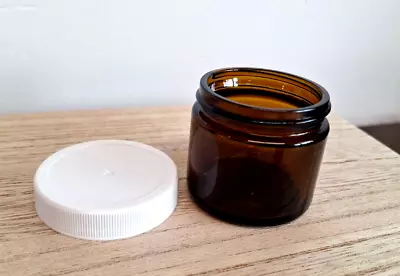 2 Oz Round Amber Glass Jars (24 Pack) With White Ribbed Lids • $25