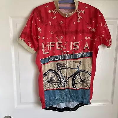  LIFE IS A Beautiful Ride  Cycling Jersey Shirt Short Sleeve  Sz M NWT • $10