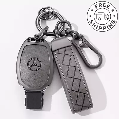 Leather Key Fob Case Cover Bag Metal Keychain For Mercedes Benz Key Holder • $15.99