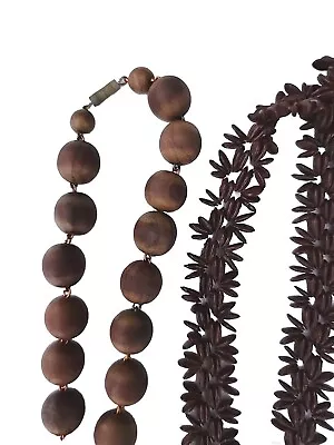 Set Of 2 VTG Artisan Crafted Necklaces - Hawaiian Koa Seed & Italian Olive Wood  • $15