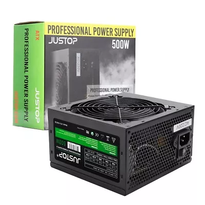 JUSTOP Black 500W ATX PC Power Supply PSU 12CM Quiet Fan 8-PIn 12V 3x SATA • £24.95