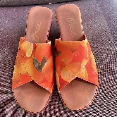 Onex Women’s Sandals Oranges Lemons Citrus Cork Platform Size 9 Resort Tropical • $44.99