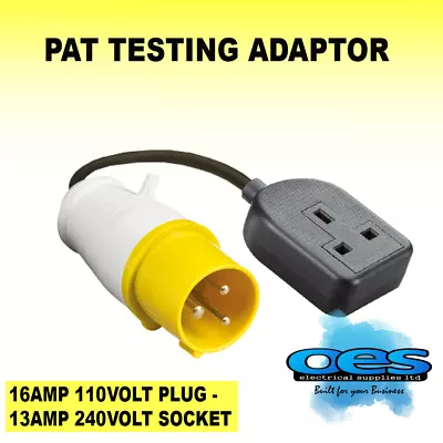 16 Amp 110volt Plug - 240volt 13 Amp 1 Gang Socket Adaptor Pat Test Testing Lead • £11.95