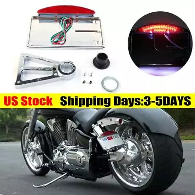 Chrome Metal Motorcycle License Plate Frame Brake LED Light For Harley Davidson • $45.52