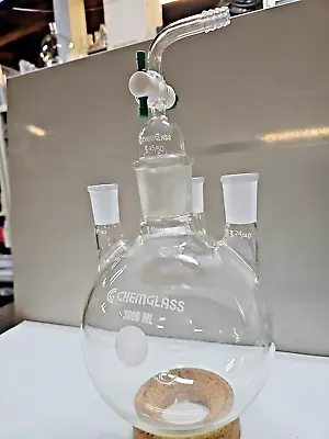 CHEMGLASS 3000mL HEAVY WALL FLASK ROUND BOTTOM 4 Neck 45/50 24/40 CG-1530-11 • $199