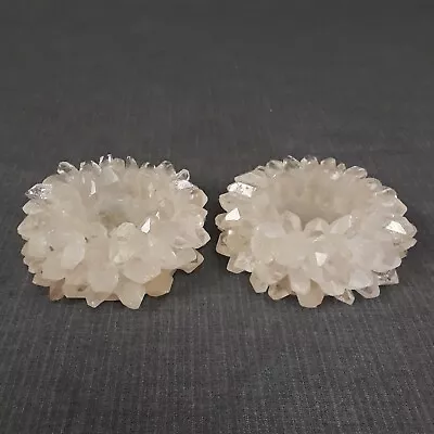 Quartz Crystal Candle Holders Pair Tea Light Set Of 2 Healing Energy • $49.95