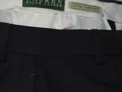 RALPH LAUREN Black Wool Dress Pants 39 X 32 (Labeled 40) Total Comfort Flat Frt • $17.99