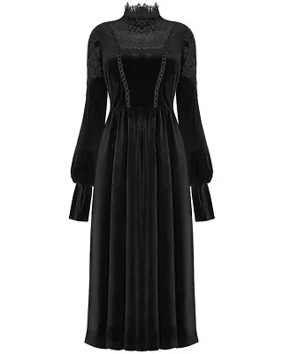 Punk Rave Womens Gothic Lace Applique Velvet Mourning Dress • $87.02