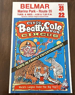 Vintage Clyde Beatty Cole Bros Circus 14x22 Sign Hard Poster Belmar NJ • $42.14