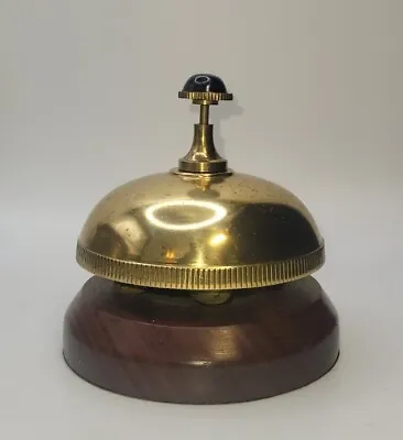 Vintage 1990s Bombay Brass Service Bell • Wood Base • 4  • Desk/Bedside/Kitchen • $26