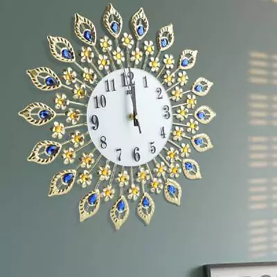 3D Modern Digital Wall Clock Luxury Crystal Flower-shaped Peacock Art Room Deco • £21.79