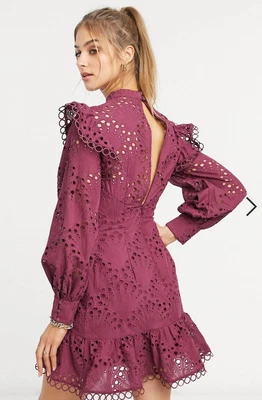 $45 • Buy ASOS DESIGN  Plum Broderie Ruffle Dress UK 14